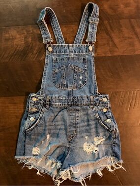 H&M Distressed Denim Short Overalls Size 4